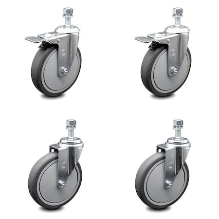 Service Caster 6 Inch Thermoplastic Rubber Swivel 12mm Stem Caster Total Lock Brake, 2PK SCC-TSTTL20S614-TPRB-M1215-2-S-2